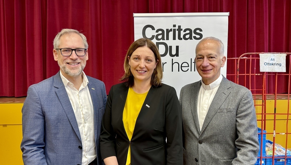 Neue Caritas-Präsidentin Nora Tödtling-Musenbichler, Caritas-Präsident Michael Landau und dtv. Caritas-Präsident Alexander Bodmann