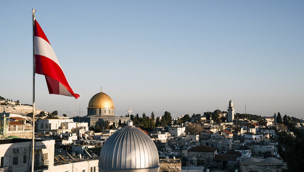 Blick vom Dach des Österreichischen Pilgerhospizes in Jerusalem in Richtung Felsendom