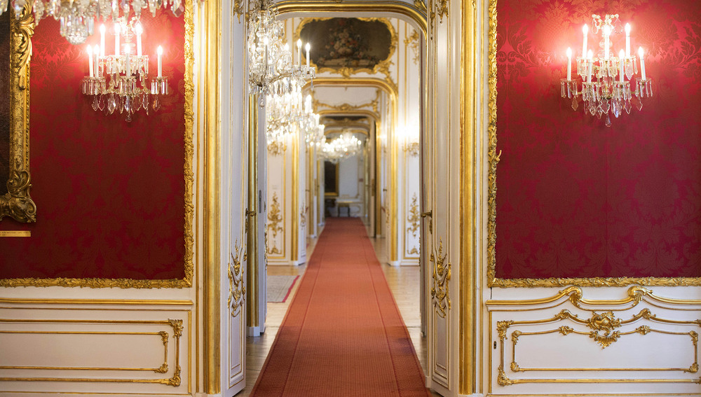 Blick in den Gang der Präsidentschaftskanzlei in der Wiener Hofburg
