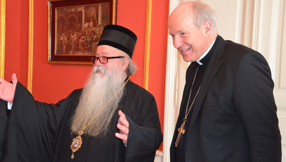 Serb.-orth. Metropolit Hrizostom (Sarajewo) und Kardinal Christoph Schönborn